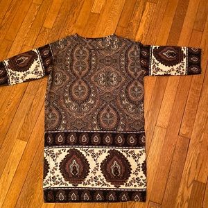 Paisley Print 3/4 Sleeve Shift Dress